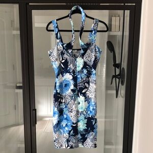 Venus Blue and White floral Dress button around neck dress Cottagecore summer